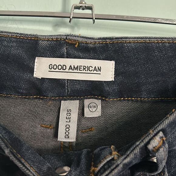 Good American Good Legs Skinny Jeans Raw Hem Dark Wash - Picture 6 of 10